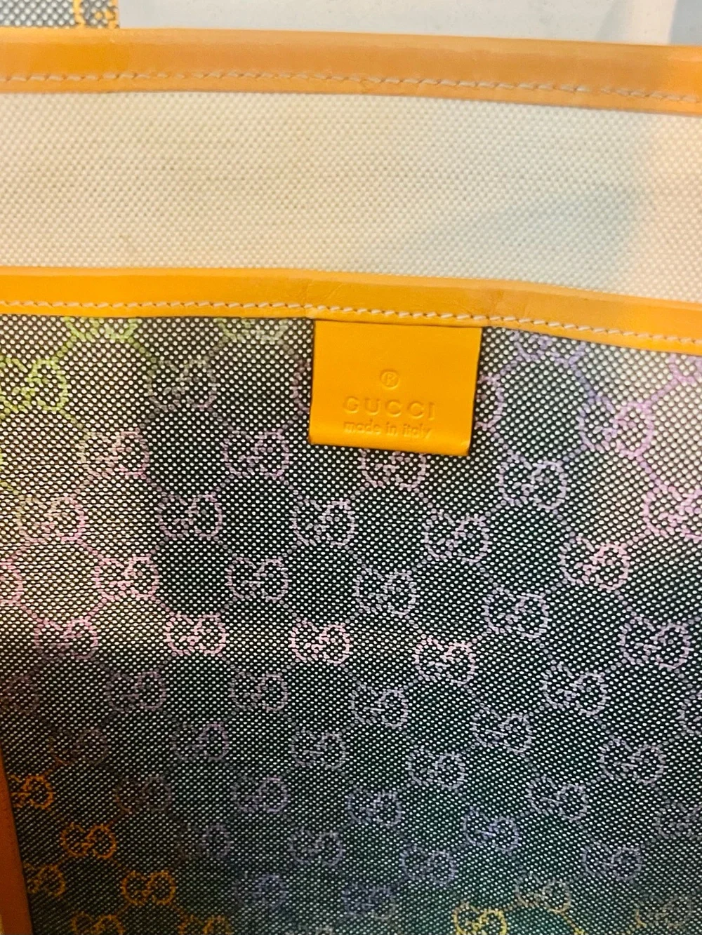 Gucci GG Supreme Multicolor Monogram Grey Canvas Tote Bag Leather Trim COA